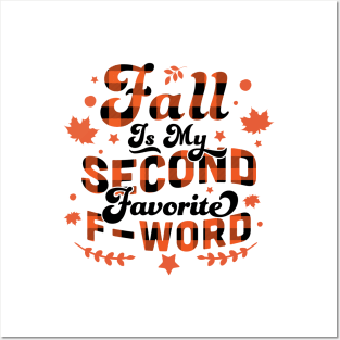 Fall Is My Second Favorite F Word Orange Plaid - Funny Fall Autumn Posters and Art